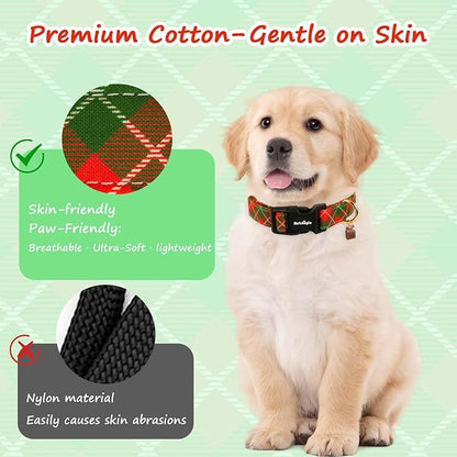 Medium Christmas Dog Collar,Adjustable Dog Christmas Collars, Red Green Plaid Puppy Collar, Cute Dog Collars Holiday Collar for Girl Boy Dogs-M