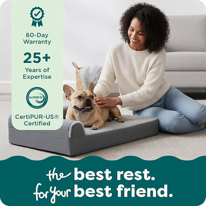 FurHaven Orthopedic Dog Bed for Medium Dogs, L-Shaped Chaise Mattress with Orthopedic Egg Crate & a Solid Orthopedic Foam Base for Joint Support, Washable Cover, Medium, Faux Fur & Suede, Stone Gray