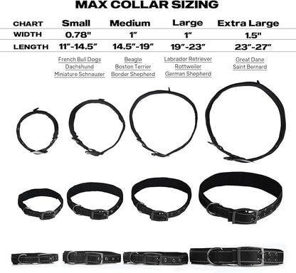 PetiFine Dog Collar for Large Dogs, Neoprene Padded and Adjustable, Reflective Wide Heavy Duty Pet Collars with Durable Metal Belt Buckle for Walking, Black, L