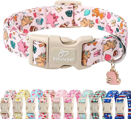 Cute Dinosaur Dog Collar, Adjustable Pink Dino Dog Collars for Puppy Small Dogs, Lightweight Quick-Release Buckle Birthday Collar for Boy&Girl Dogs XS