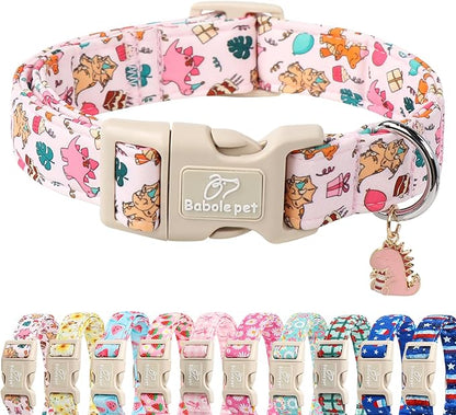 Cute Dinosaur Dog Collar, Adjustable Pink Dino Dog Collars for Large Dogs, Lightweight Quick-Release Buckle Birthday Collar for Boy&Girl Dogs L