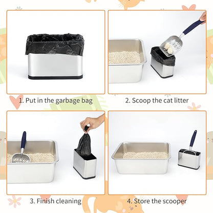 Heavy-Duty Cat Litter Scoop with Holder,Metal Cat Scooper Holder Trash Container,Aluminum Kitty Poop Sifting Shovel Captures All Clumps,Speed Sifter Litter Box Scooper with Cats Caddy(Blue)