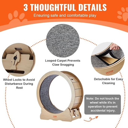 VEVOR Cat Exercise Wheel, Large Treadmill Wheel for Indoor Cats, 29.5 inch Wheel with Detachable Carpet and Cat Teaser for Running/Walking/Training, Suitable for Most Cats