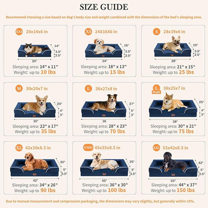 Comfort Expression Orthopedic Dog Bed for Extra Large Dogs 53x42 Inch, Waterproof Egg Crate Foam XXL Pet Bed with Removable Bolsters, Dog Couch with Washable Cover & Non-Slip Bottom, Navy Blue