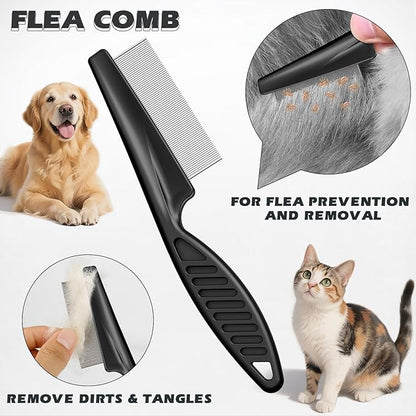 3PCS Pet Grooming Rake & Metal Comb & Flea Comb for Cats and Dogs, Double-Sided Dematting Tool, Extra-Wide Deshedding Dog Brush for Long Hair to Effectively Remove Tangles, Knots and Mats (Green)