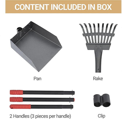 Heeyoo Dog Pooper Scooper, Dog Poop Tray and Rake Set, Pet Waste Removal Scoop with Long Adjustable Sectional Stainless Handles