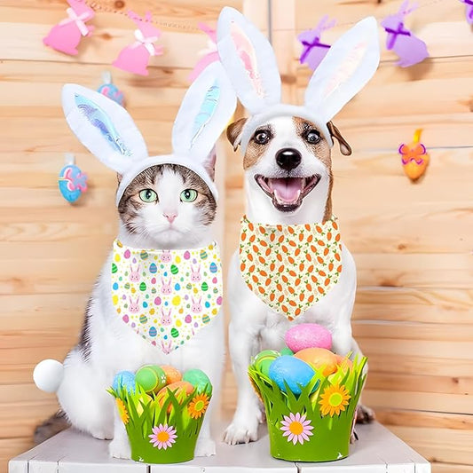 Easter Dog Bandana, 2 Pack Adjustable Holiday Party Pets Rabbit Easter Egg Bandana Triangle Bibs Dog Cat Scarf Set