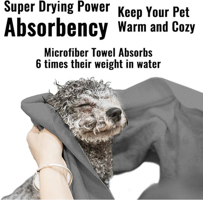 3 Pack Microfiber Dog Towels for Drying Dogs, Super Absorbent and Soft Pet Grooming Towel, 40 Inch X 23.6 Inch, Perfect Dog Drying Towels for Large, Medium or Small Dogs, Grey