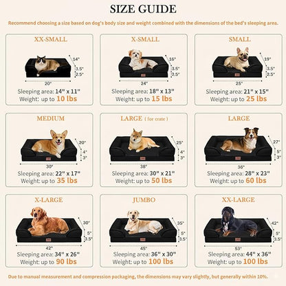 Comfort Expression Orthopedic Dog Bed for Extra Large Dogs 53x42 Inch, Waterproof Supportive Egg Crate Foam XXL Pet Bed with Removable Bolsters, Dog Couch with Washable Cover & Non-Slip Bottom, Black