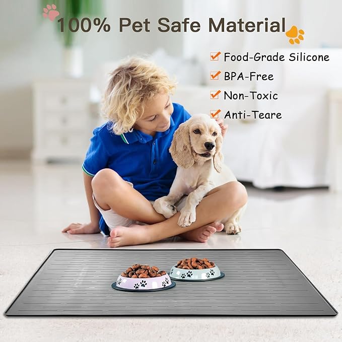 Largest Dog Food Mat, 39.5"x29.5" Silicone Dog and Cat Mat for Food and Water Bowls, Thinken Waterproof Non-Slip XXXL Pet Feeding Mat for Floors (Avocado Green)