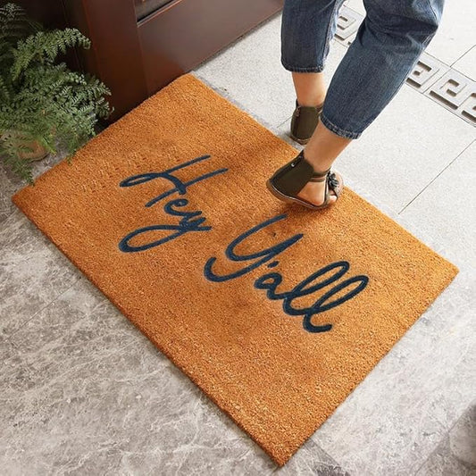 Assaoy Hey Y'all Coir Door Mat Outside Entrance,Funny Doormats with Heavy Duty Backing,Welcome Embroidered Floor Mat Entrance Rubber Indoor Easy to Clean Christmas New Year Home Decor 30”x18”