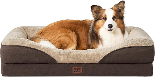 EHEYCIGA Orthopedic Dog Bed for Large Sized Dog, 41x27x7.5 Inch Large Memory Foam Dog Couch Bed with Sides, Waterproof Liner & Washable Removable Cover, Bolster Pet Sofa, Brown