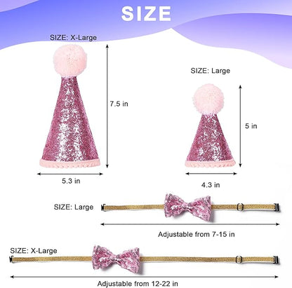Dog Birthday Party Supplies Decorations with Dog Bandanas/Birthday Hat/Bow Tie Collar with 0-8 Numbers, for Medium Small Dogs Pets (Large, Pink)