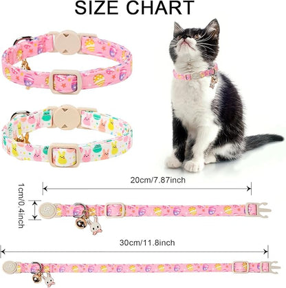 Cat Collar,2Pack Easter Day Cat Collars Cute Breakaway Kitty Collars,Spring Pink Easter Eggs Cat Collar with Bell, Cute Bunny Kitten Collars with Safety Buckle for Girl & Boy Cats