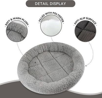 Enjoying Small Cat Bed Mat, 11.81" Round, Self Warming Cat Mat with Pillow Around, Dog Kitty Curling Sleep Cushion, Soft Kitten Pad for Carrier/Crate, Rabbit Warm Bed, Antiskid Bottom, Small