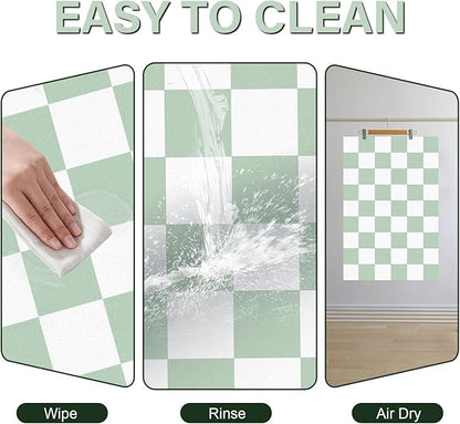 Pet Feeding Mat, 16"x 24" Absorbent Dog Food Mat, Checkered Cat Bowl Mats, Easy to Clean Pet Placemats, Quick Dry Dog Water Dispenser Mats for Messy Drinkers, Green & White