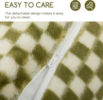 Hollypet Cat Bed Fluffy Plush Mutifuctional Double-Layer Soft Pet Couch Orthopedic Sofa Nest Beds for Small Cats and Dogs, Green and White (25x20x13 inch)