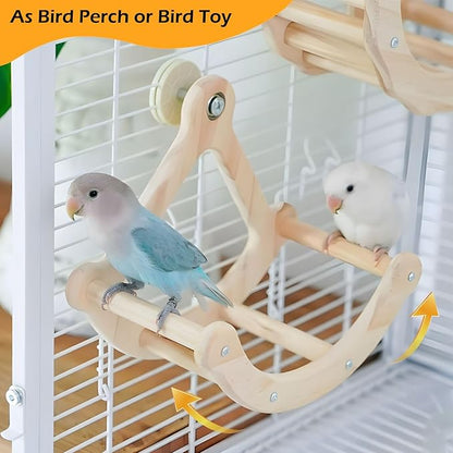 Bird Perch Toy, Interactive Rocking Parakeet Toys and Perches, Wooden Exercise Wheel Cockatiel Toys, Intelligence Puzzle Birds Enrichment Toy for Parrot, Bird Cage Accessories Perch for Budgies Conure