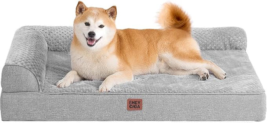 EHEYCIGA Memory Foam Dog Bed Large Size Dogs, Orthopedic Dog Bed Large with Washable Removable Cover, Waterproof Pet Sofa Couch with Nonskid Bottom, 36x27x6, Grey