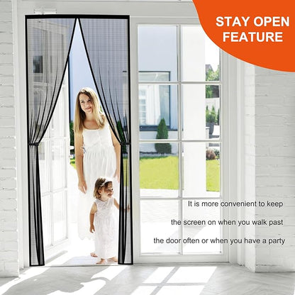 Fiberglass Magnetic Screen Door Fit Door Size 48 x 80 in- Heavy Duty Fiberglass Screen Door Mesh for Interior Door, Patio and Sliding Doors - Door Screen Magnetic Closure Let Fresh Air in