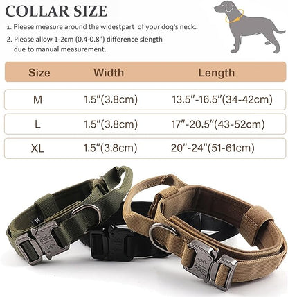 Tactical Dog Collar, Adjustable Military Training Nylon Dog Collar with Control Handle and Heavy Quick-Release Metal Buckle for Small Medium Large Dogs, Brown L