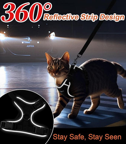 Cat Harness and Leash for Walking Escape Proof Soft Adjustable Cat Leash Breathable Comfortable Vest Easy to Wear Kitten Harness for Outdoor Travel Black XS