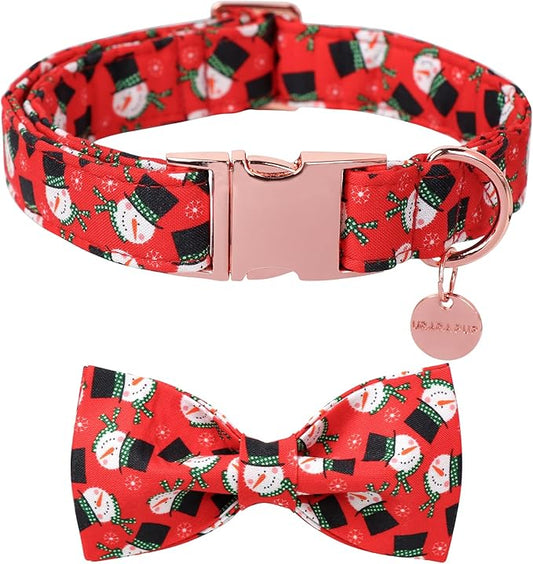 Christmas Dog Collar with Bow Tie, Christmas Collar for Puppy Girl Boy Dog or Cat, Bowtie Dogs Collars with Durable Metal Buckle, Cute Pet Collars, L