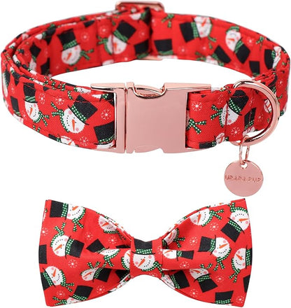 Christmas Dog Collar with Bow Tie, Christmas Collar for Puppy Girl Boy Dog or Cat, Bowtie Dogs Collars with Durable Metal Buckle, Cute Pet Collars, XS