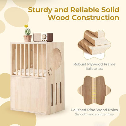Tangkula 2-Tier Luxury Wood Cat House, Wooden Kitten Cage Condo with 2 Washable Plush Cushions, 2 Access Holes, Indoor Pet Playpen Cat Catio End Side Table Nightstand, Ventilated Cat Bed Furniture