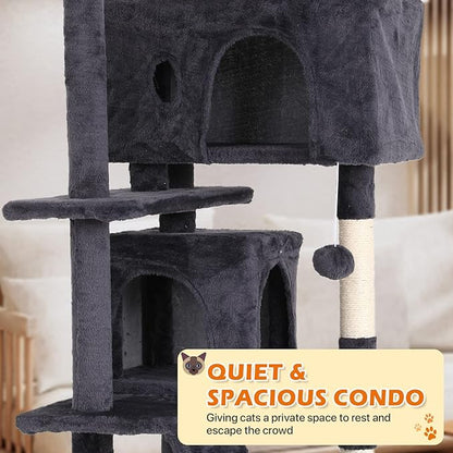 70 Inch Light Gray Cat Tree, Tall Cat Tower with 2 Condos, 3 Scratching Posts, Multi-Level Platforms - Sturdy Climbing Structure Tall Cat Tower for Indoor Cats