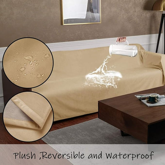 Ameritex Pet Bed Blanket Reversible 100% Waterproof Velvet Super Soft for Sofa and Bed (82x102 Inches, Cream+Sand)