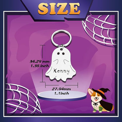 Spooky Dog Tag, Halloween Personalized Dog Tags for Pets, Customized Pet ID Tag for Black Cat, Witch Friendly Cat Tags, Funny Specter Dog Name Tag, Stainless Steel Dog ID Tag Engraved on Both Sides