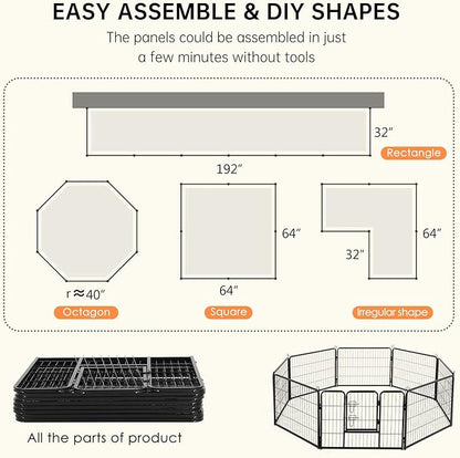 BestPet | Dog Playpen | 24 Inch, 8 Panels | Heavy Duty Metal Pet Exercise Pen | Indoor Outdoor Fence Panels | Rust-Resistant, Removable, Tool-Free Setup | Anti-Skid, Expandable Design