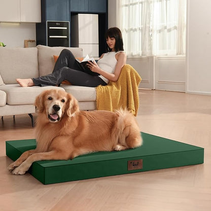 Outdoor All Weather Dog Bed, XXL Waterproof Dog Bed for Large Dogs, Orthopedic Egg Crate Foam Pet Mat with Removable Washable Oxford Cooling Cover, 47x29 Inch, Dark Green