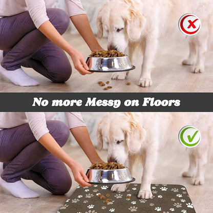 Dog Food Mat, Absorbent Water Bowl Mats Cat Pet Feeding Placemats Brown 12 * 20 inch