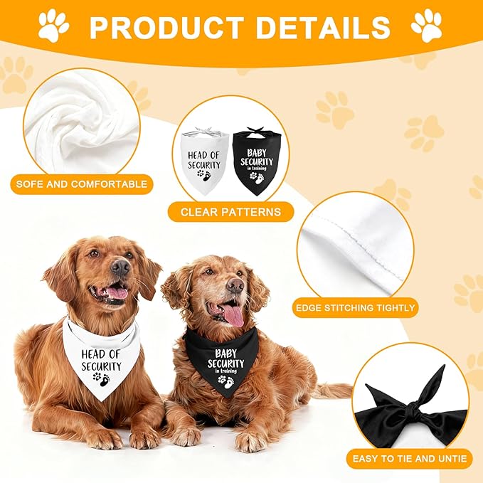 2 Pack Dog Bandana Pregnancy Announcement, Baby Security in Training and Head of Security Gender Reveal Puppy Dog Scarf Accessories, Adjustable Pet Bandana Scarf for Small Medium Large Dogs