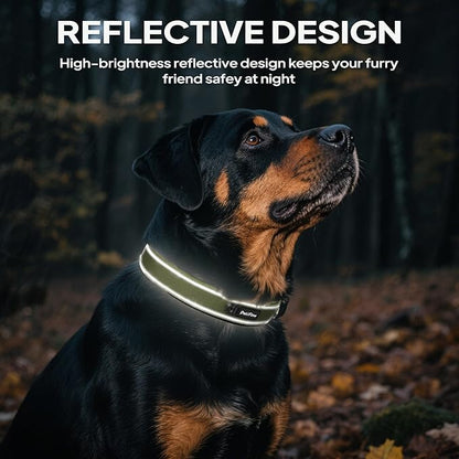 PetiFine Dog Collars for Medium Dogs, Neoprene Padded and Adjustable, Reflective Wide Heavy Duty Pet Collars with Durable Metal Belt Buckle for Walking, Green, M