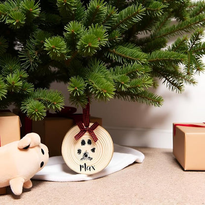 Pearhead Rustic Wood Paw Print Christmas Tree Ornament, Dog or Cat Pawprint Making Kit Included, DIY Personalized Pet Keepsake Ornament, Buffalo Check Hanging Ribbon