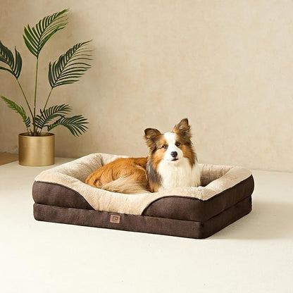 EHEYCIGA Orthopedic Dog Bed for Large Sized Dog, 36x27x7 Inch Large Memory Foam Dog Couch Bed with Sides, Waterproof Liner & Washable Removable Cover, Bolster Pet Sofa, Brown
