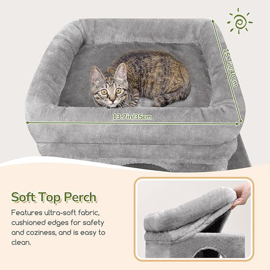 Globlazer Cat Tower for Multiple Indoor Cats, 52 inch Heavy Duty Cat Tree with 3 Condos, Plush Cat Condo with Scratch Posts and Pad for Adult Cats Kitten, Padded Perch, Basket Bed, F52B, Light Grey