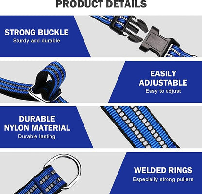 Hikiko Martingale Collar for Dogs Reflective Nylon Dog Collar with Quick Release Buckle Adjustable Training No Slip Dog Collar (Large, Blue)
