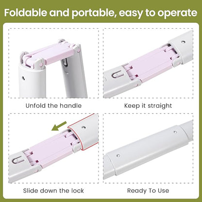 Dog Pooper Scooper Portable with Bag Attachment, One Handed Foldable Design, Includes 120 Waste Bags and Dispenser, 28 Inch Handle for Grass Yard Gravel Cleanup (Purple)