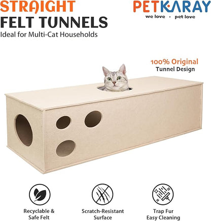PETKARAY Cat Tunnel, Original Cat Hideaway Cave for Indoor Cats, Large Kitten Play Tubes and Tunnels, Soft Felt Cat Toy with Interactive Peek Hole