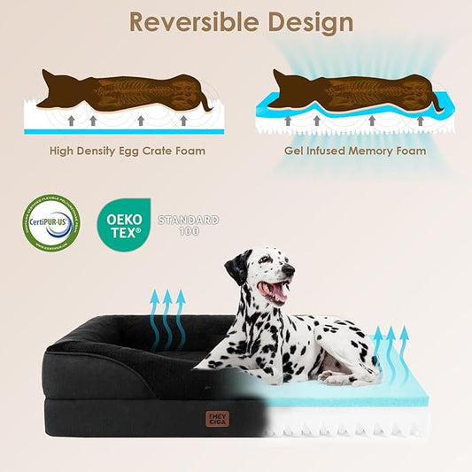 EHEYCIGA Orthopedic XL Dog Bed for Large Sized Dog, 42x30x7.5 Inch Extra Large Memory Foam Dog Couch Bed with Sides, Waterproof Liner & Washable Removable Cover, Bolster Pet Sofa, Black