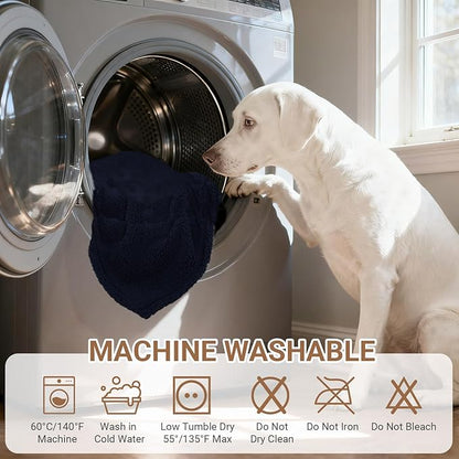 Waterproof Dog Blanket for Large Dogs - Reversible Washable Pet Blanket, Soft Sherpa Fleece Furniture Protector, Cat Throw Bed Couch, Navy, 60"x80"
