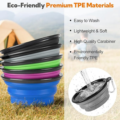 Dog Bowl Collapsible, 2 Pack Portable Foldable Travel Water Bowl Food Dishes with Carabiner Clip for Traveling, Hiking, Walking(12oz, Small, Grey+Black)