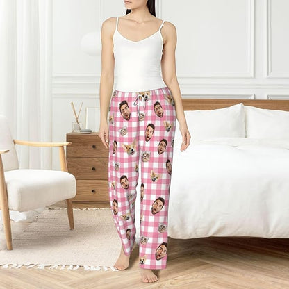 Custom Pajamas Pants Plaid Personalized Funny PJ Pant Design with Face Pajama for Men Women Dog Pet