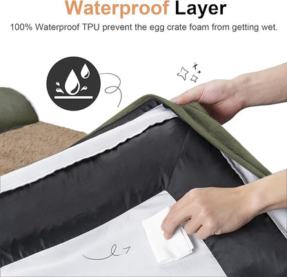 Small Dog Bed Orthopedic Washable: Beds Bolster Small Sized Dogs Bed Egg Crate Foam Couch Sofa Waterproof with Removable Cover - Dark Green