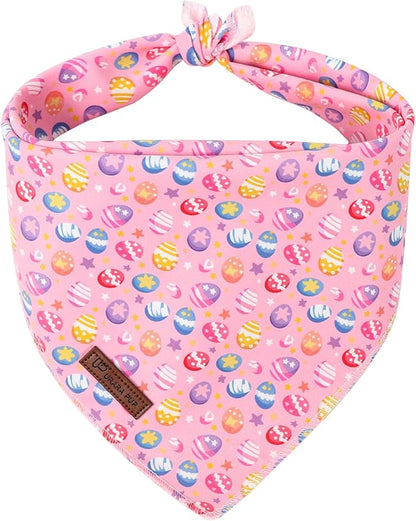 Easter Day Dog Bandana, UP URARA PUP Easter Eggs Triangle Bid Scarf for Medium Large Dogs, Cotton Kerchief for Girl Boy Puppies, Cute Spring Bunny Bandana,S