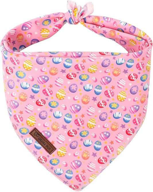 Easter Day Dog Bandana, UP URARA PUP Easter Eggs Triangle Bid Scarf for Medium Large Dogs, Cotton Kerchief for Girl Boy Puppies, Cute Spring Bunny Bandana,S
